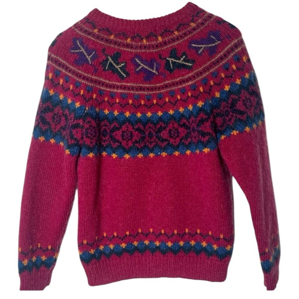 Vintage Woolrich Wool & Mohair Cardigan Sweater Size Medium Fair Isle Berry Pink - Picture 2 of 11